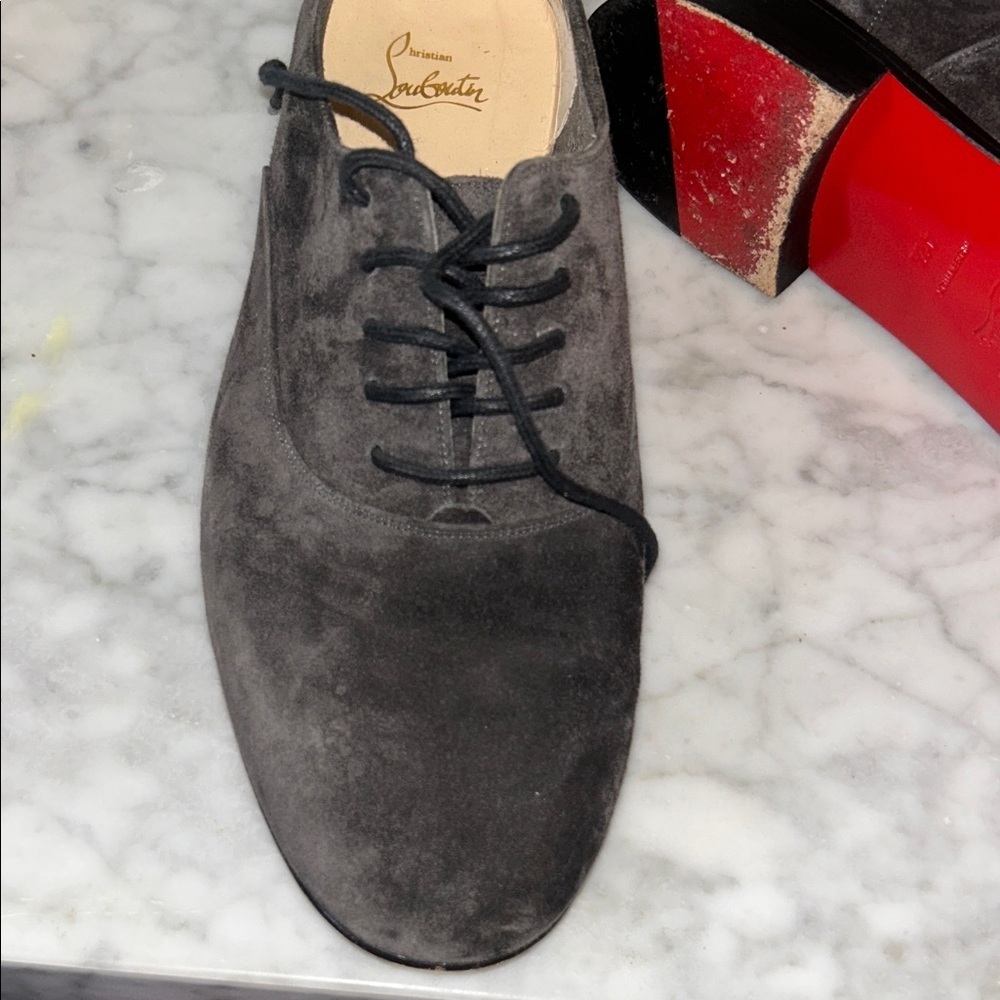 Christian Louboutin Men's Dark Gray Suede Oxfords with Red Soles Sz 41 1/2 - Picture 3 of 10